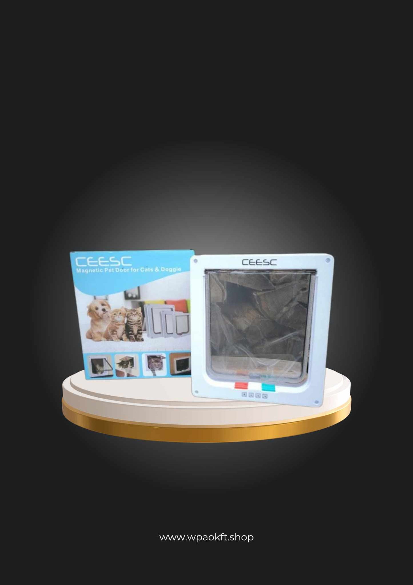CEESC Mágneses kisállat ajtó 4 irányú zárral macskáknak és kistestű kutyáknak - L-es méret - fehér