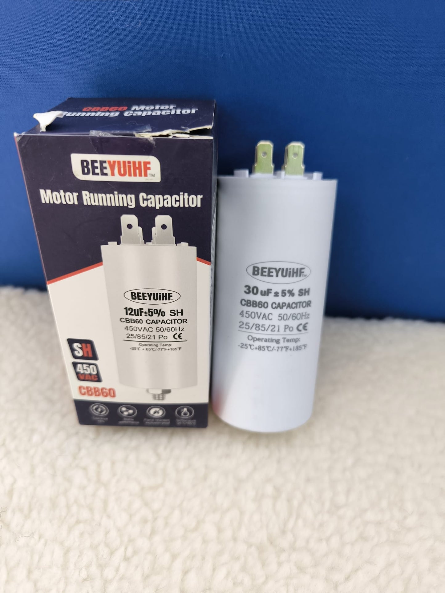 BEEYUIHF CBB60 30uf indítókondenzátor, 30 µF, motorkondenzátor 50/60 Hz, 450 VAC, M8-as dugó villanymotorhoz 50 x 107 mm