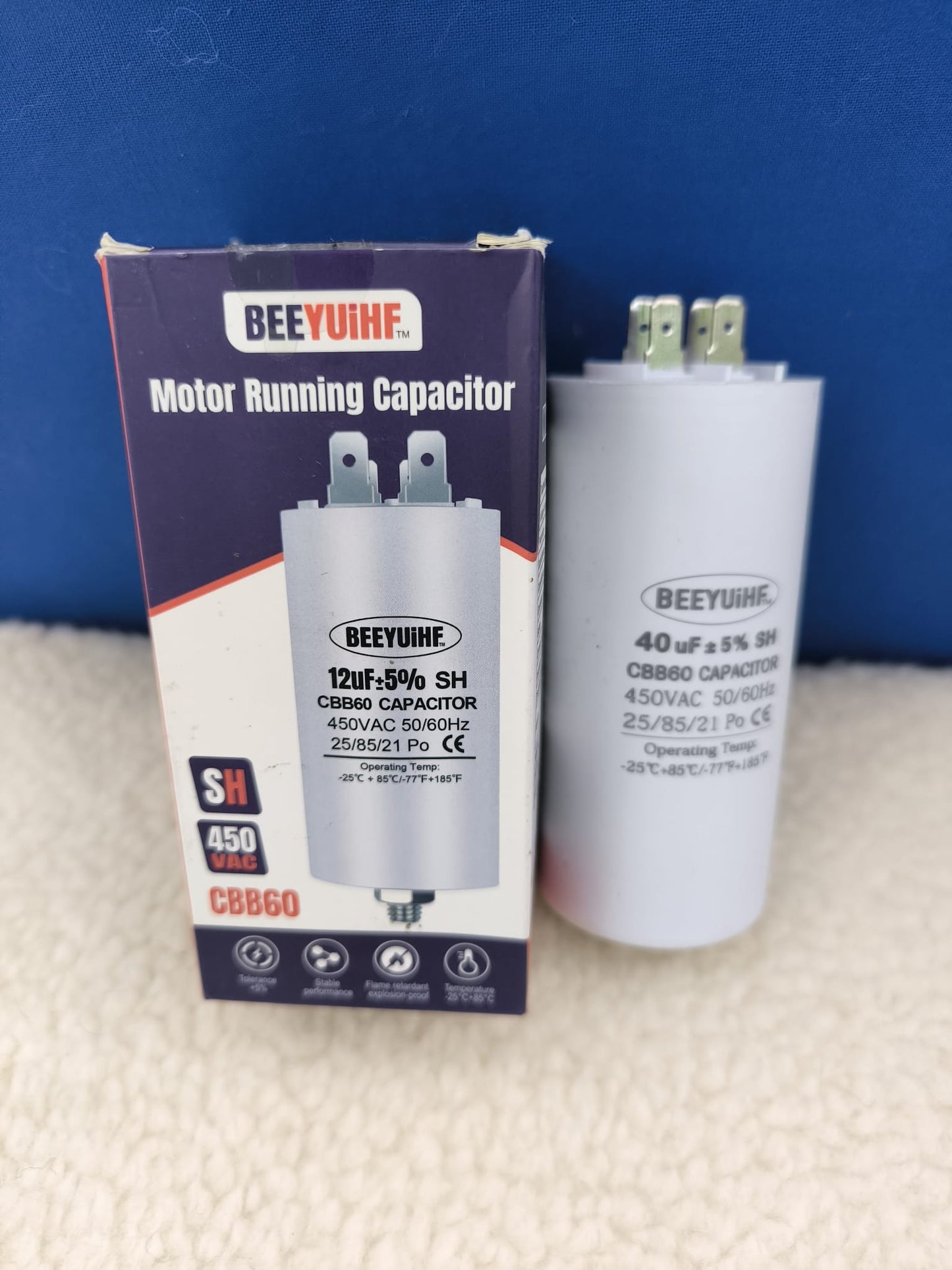 BEEYUIHF CBB60 40uf indítókondenzátor, 40 µF, motorkondenzátor 50/60 Hz, 450 VAC, M8-as dugó villanymotorhoz 50 x 107 mm