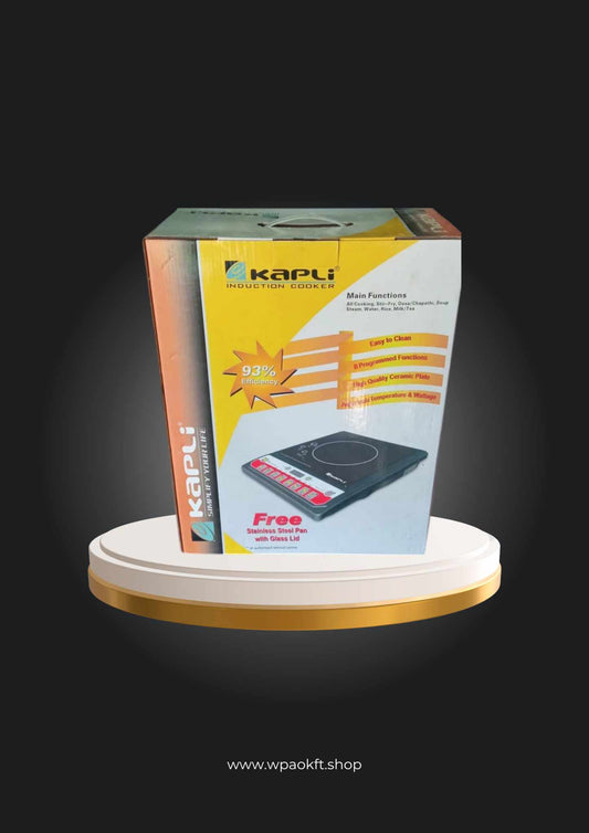 Indukciós Főzőlap Kapli KP02 – 2000 W teljesítményű indukciós főzőlap érintőképernyős vezérléssel és automatikus kikapcsolással – Gyors és energiatakarékos főzés