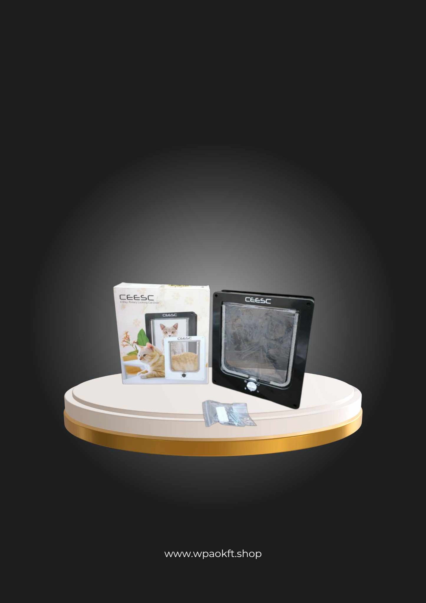 CEESC macskaajtók, mágneses kisállat ajtó 4-irányú forgó zárral - L-es méret - fekete