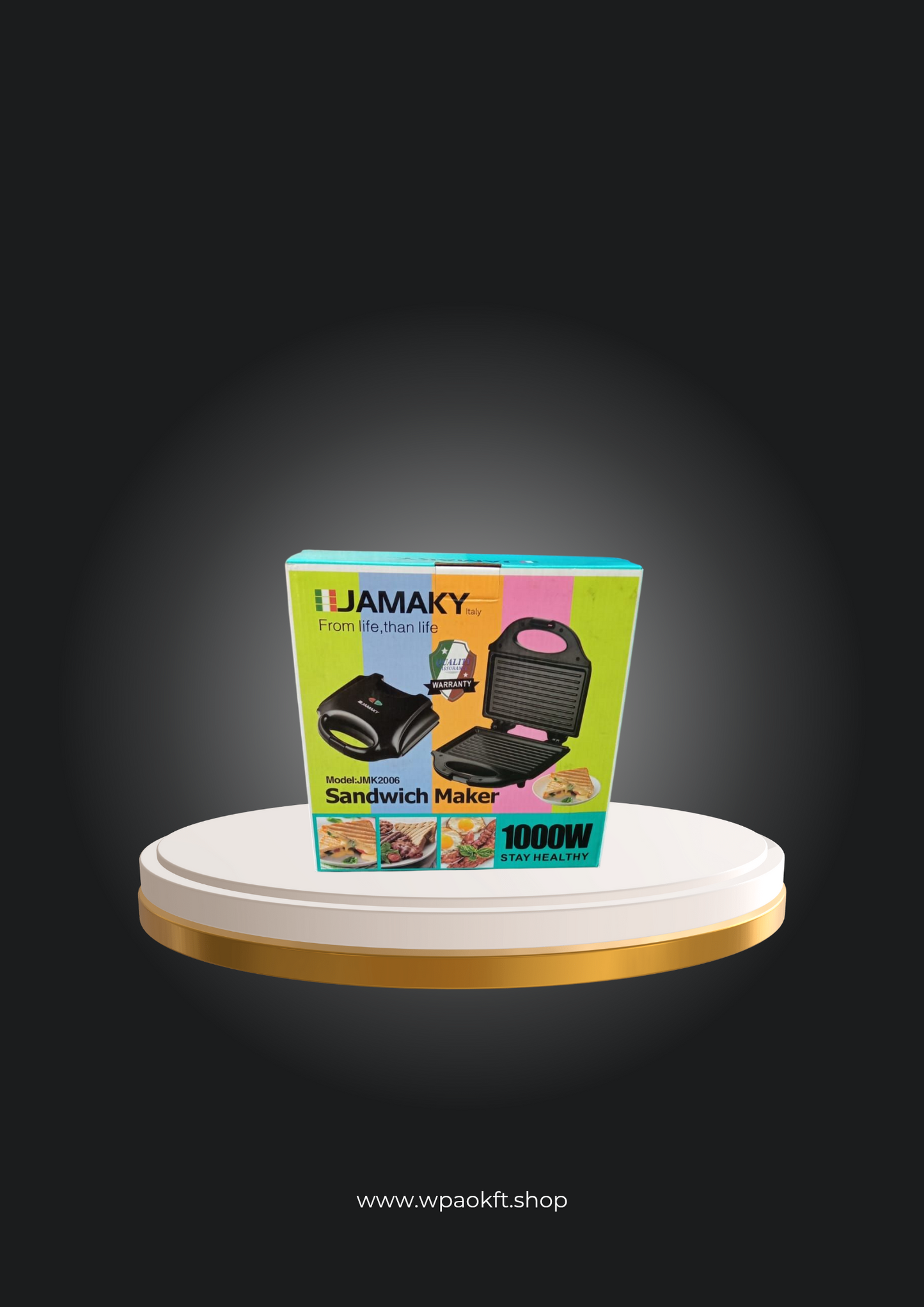 Szendvicssütő Jamaky JM2006 – Kompakt szendvicssütő tapadásmentes sütőlapokkal és hőszigetelt fogantyúval