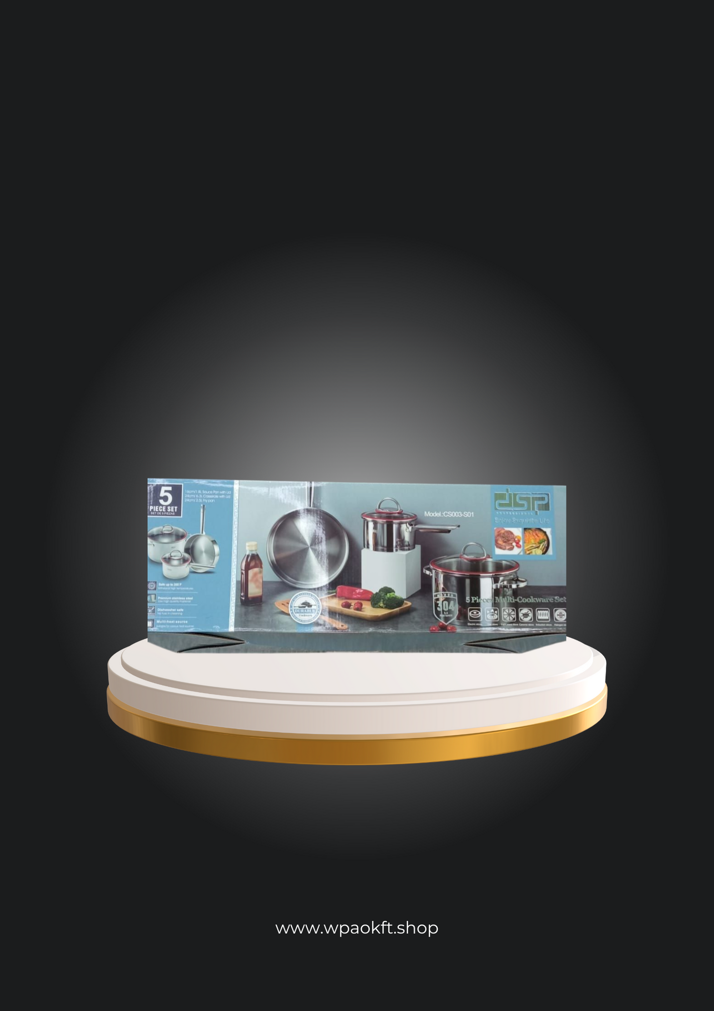 Multi Edénykészlet DSP CS003-S01 – Többrészes edénykészlet különböző méretű lábasokkal és serpenyőkkel, hőálló üvegfedőkkel