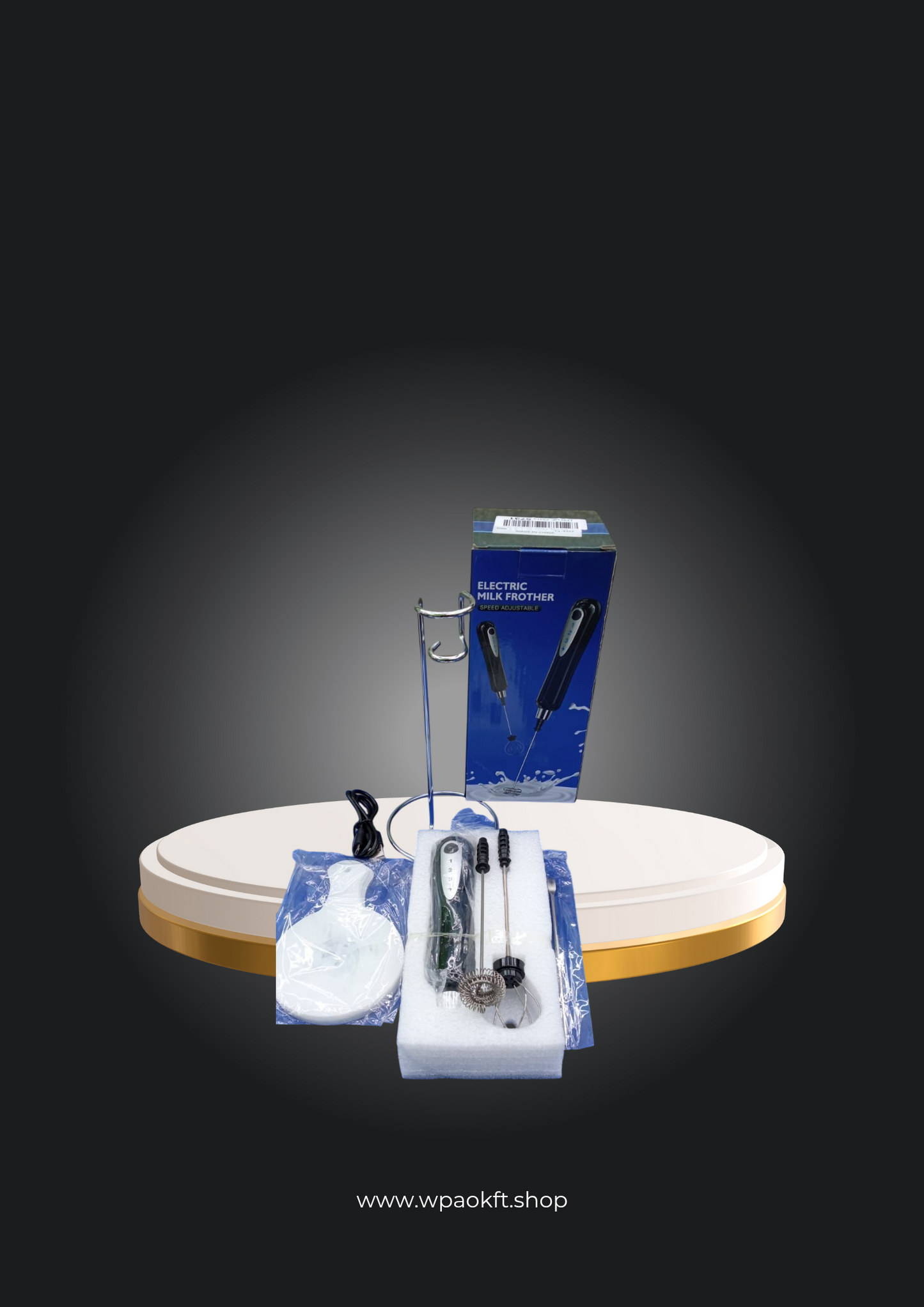 Elektromos tejhabosító dupla habverővel állvánnyal, USB újratölthető, 2 az 1-ben kézi, akkumulátoros tejhabosító/kézi mixer/tojáshabverő kávéhoz, latte-hoz, cappuccinóhoz, fehér vagy fekete színű